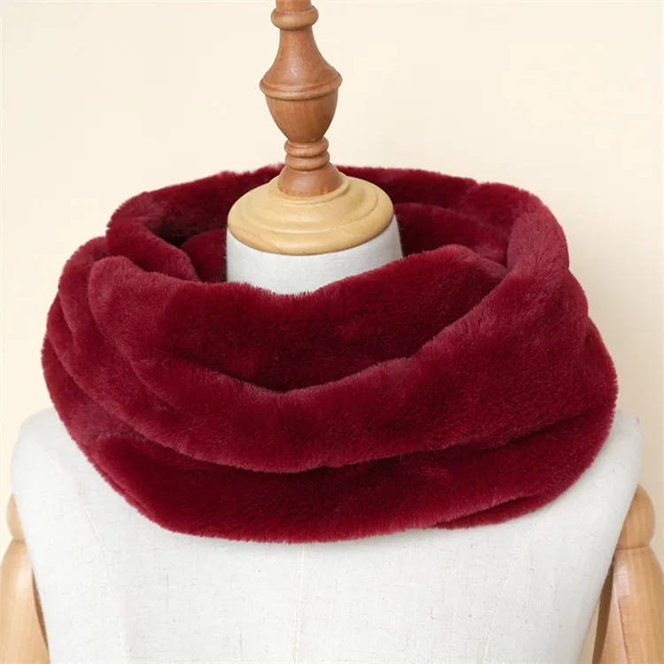 2022 New Designer Winter Warm Faux Rabbit Fur Collar Scarf Ring Women  Luxury Plaid Knitted Snood Scarves for Ladies Neckerchiefs