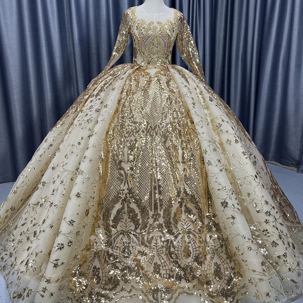 elegant gold wedding dresses Gold Wedding Dress with Detachable Skirt XXXL / Gold / Lace main image 1