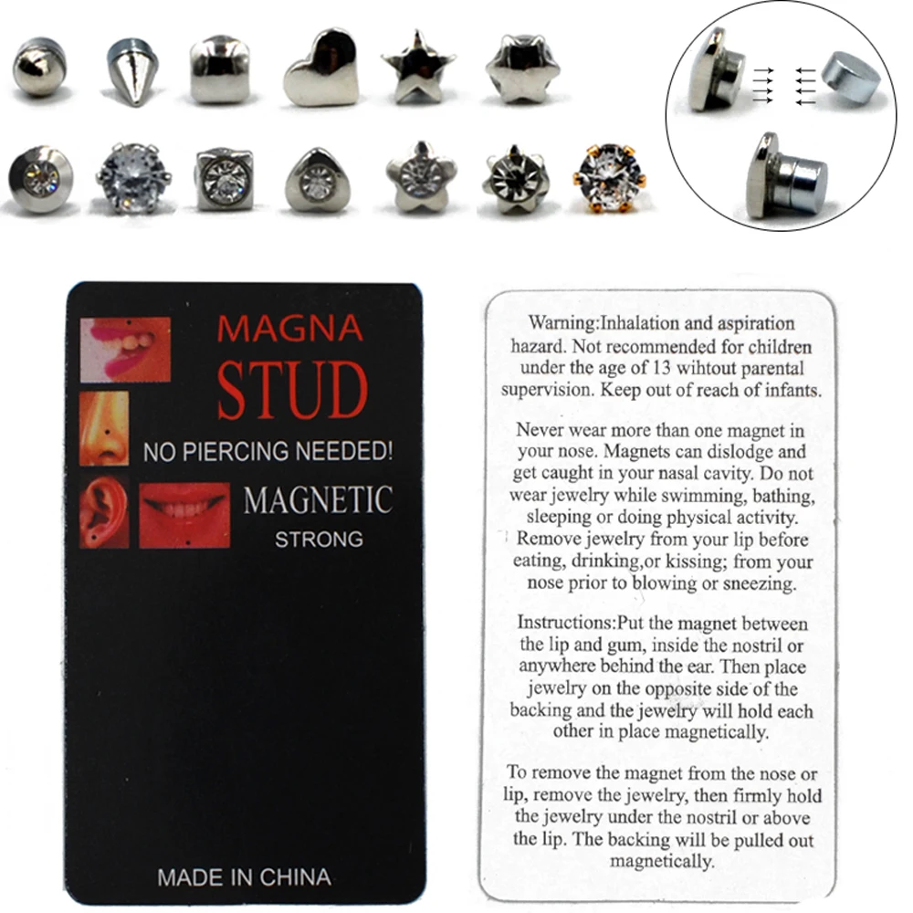 HelloWorld Magnetic Fake Plug Lot Fake Gauges Ear Studs Round Rhinestone Stud Earring Mix Gauges Look