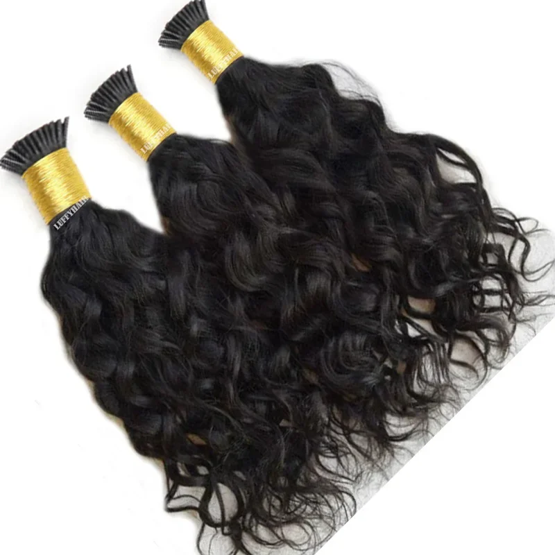 Extension per capelli brasiliani corti e ondulati con punta a I, pre-incollati, capelli umani Remy_voghion.com