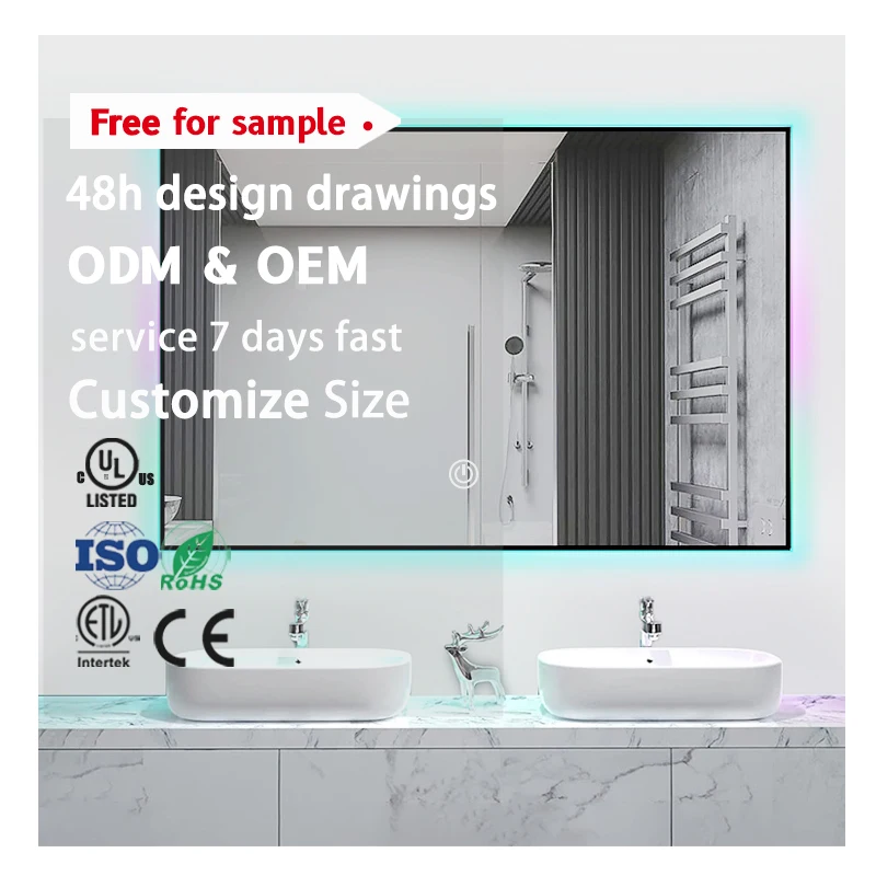 Hotel Touch Screen Led Bath Smart Mirror RGB Light Strip Wall Mountmirror Bathroom Makeup Light Led Mirror