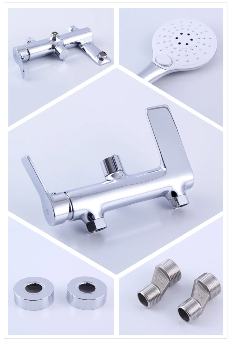 Juego de mezclador de ducha fría y caliente para baño de pared cromado