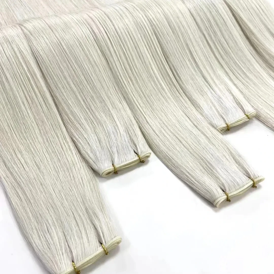 Russian Virgin Thin Invisible Genius Weft Hair Extensions in the Stock White Color Double Drawn Human Hair Genius Weft