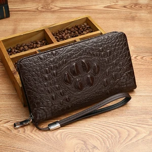 Wholesale Leather Men's Double Zipper Long Hand Wallet Men Business Photo Clutch Bag