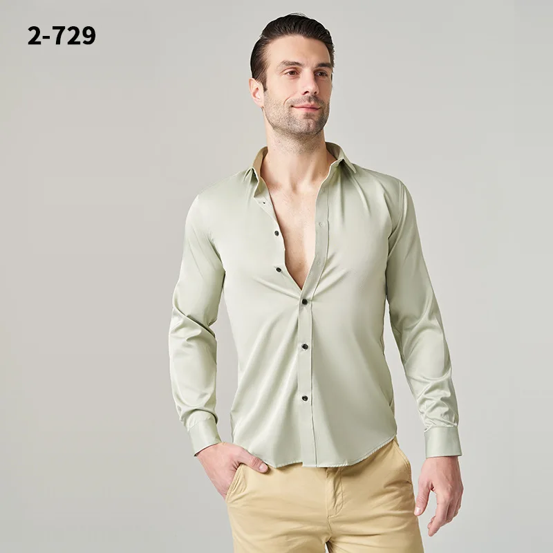Custom LOGO High Quality Business Solid Color Anti-wrinkle White Tuxedo Formal Long Sleeve Shirt for Men