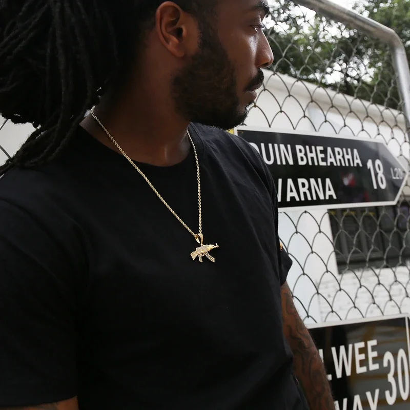KRKC Hip Hop Jewelry - 14K Gold Plated AK47 Gun Pendant
