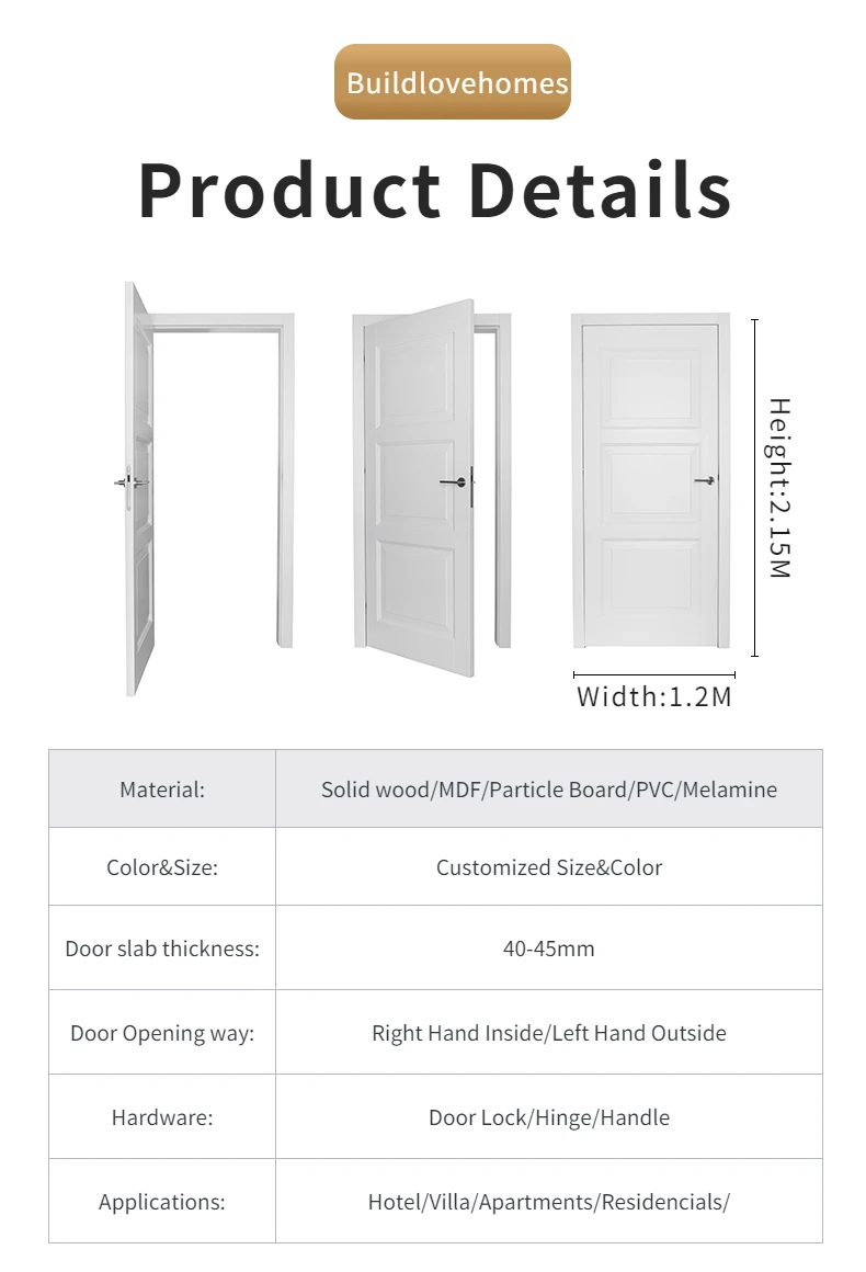 High Quality Interior Door Flush Design Flat Solid Wood Doors For