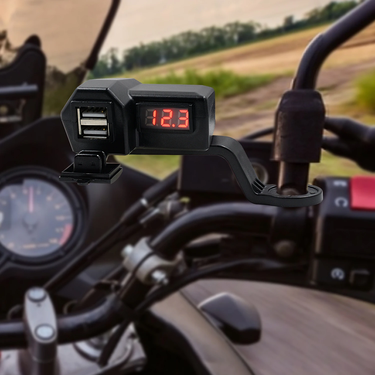 Waterproof & Dustproof  Motorcycle Voltmeter With Double USB Port Fast Charging USB Port For Cell Phone