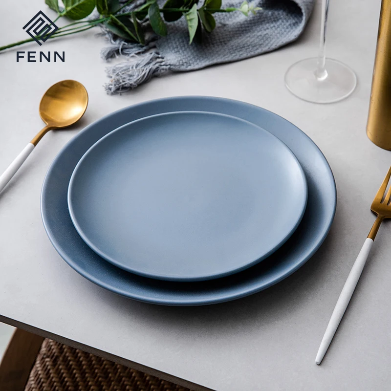 product fenn modern matte ceramic plates pink blue nordic round flat charger dessert dinner plate sets for wedding dining-57