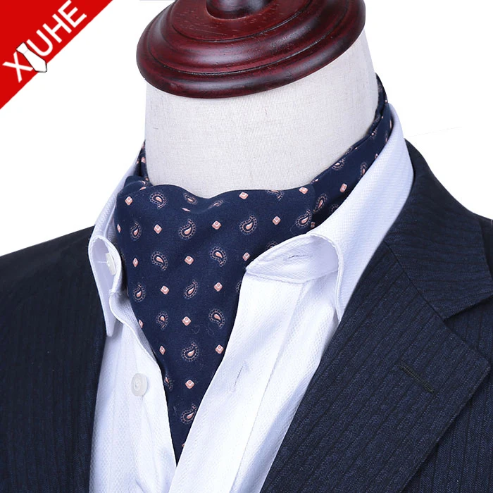 Latest Custom Fashion Design 100% Polyester Printed Ascot Tie Cravat for Men
