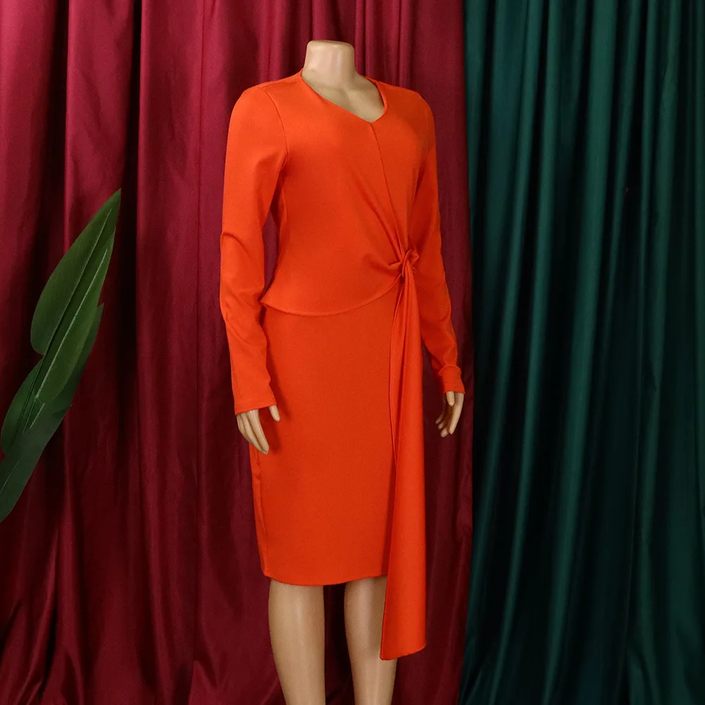 Plus Size High Quality Autumn Dresses Women Vneck Long Sleeve