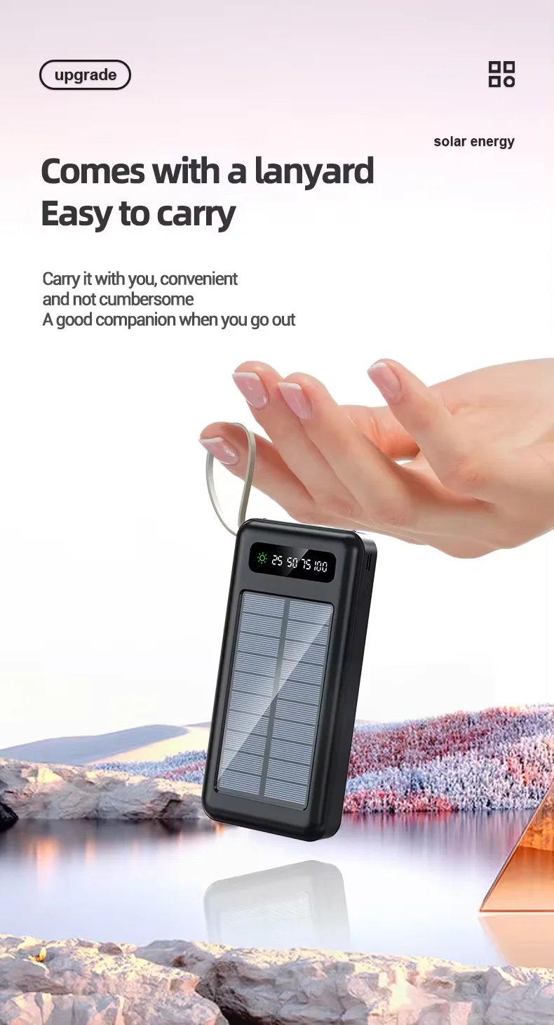 Factory Real Capacity Solar Power Bank Multi-functional Detachable 4 Cables Large Capacity 10000mAh Mobile Power Supply