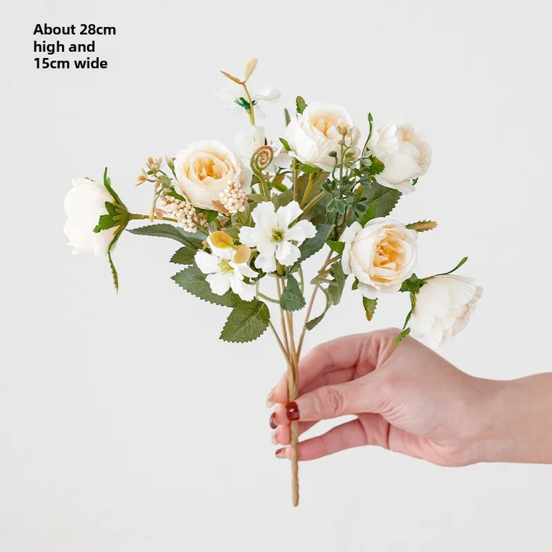 Small Single Pomegranate Rose Artificial Silk Flower Arrangement Bionic Flower Ornament Bamboo Bouquet Decorative Chopping Block