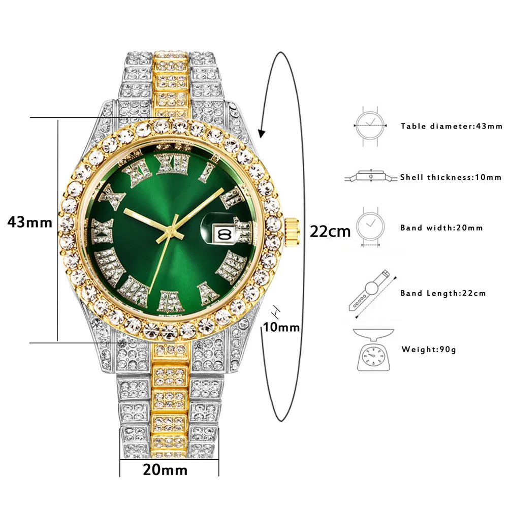 HIP HOP ICED GOLD/SILBER PT TRENDY BUNTE BLING LUXUS STILVOLLE HERREN UHR