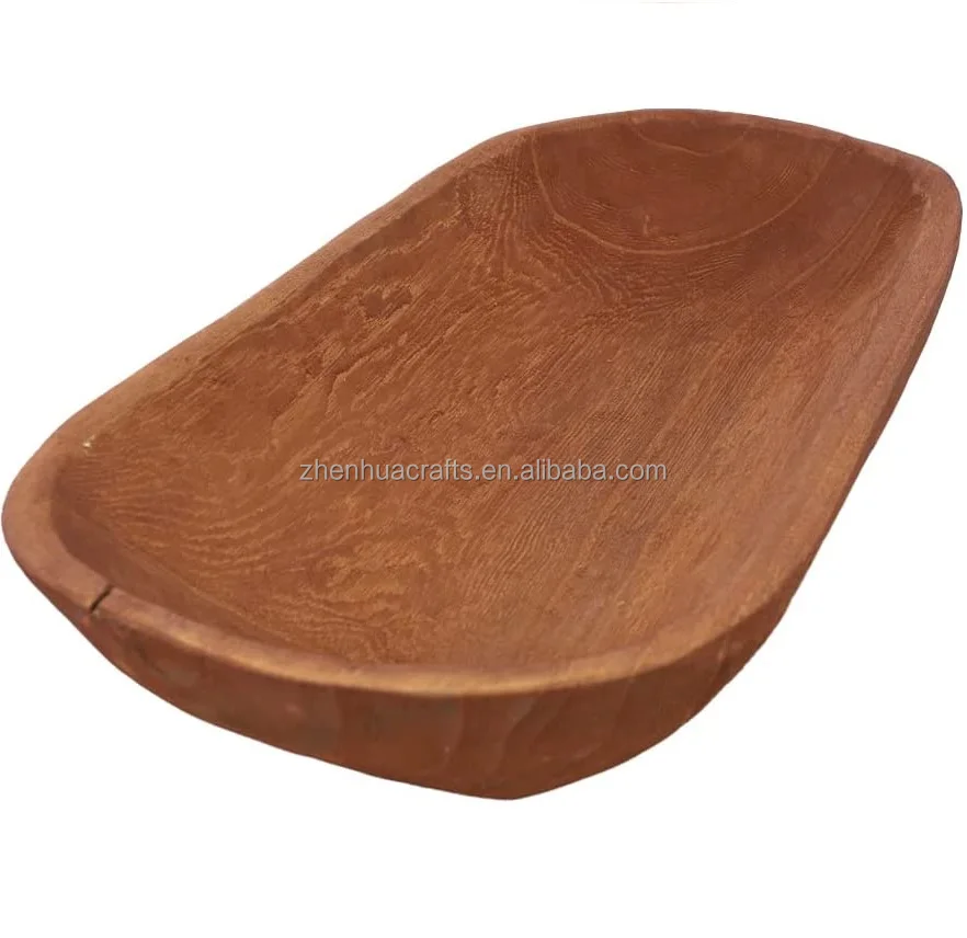 Hand Carved Rustic Long Wood Dough Bowl Wooden Decorative Bowl Home