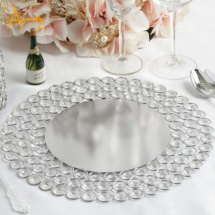 Wholesale Cheap Reusable 13 Inch Elegant Rose Gold Crystal Beaded Rim Charger Plate Wedding