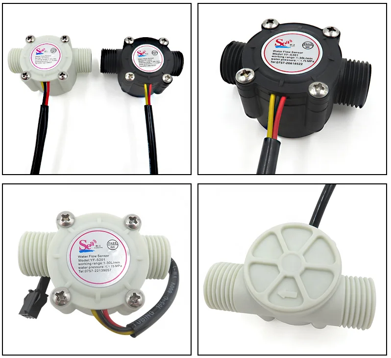 White/Black ZJ-S201 Water Flow Sensor Durable Nylon Plastic 1/2'' Hall Effect DC5V Output Pulse Signal Flow Rate 1-30LPM