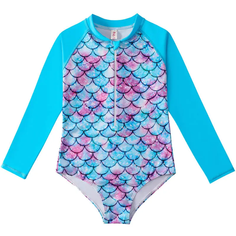 kids girl custom made sublimation rash guard Zipper polyester UV 50+ Bathing Suits one-piece swimsuit details