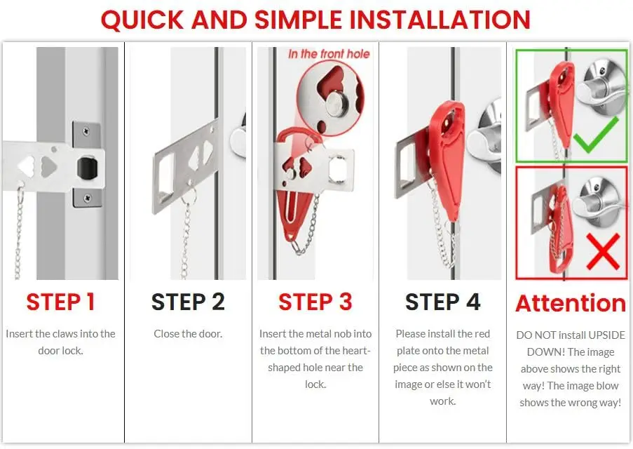 AJF Portable Anti-Theft Door Lock Home Security Travel Locks for ...
