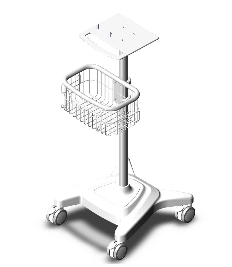 Mount Plus X3 Height Adjustable Aluminium Rolling Stand For Patient Monitor Medical Trolley Cart With Basket And And Locking Casters For Dental