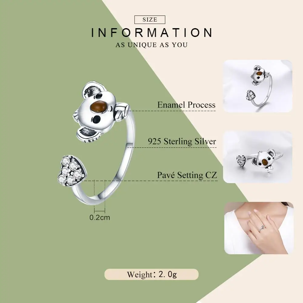 GT05 Boho Koala Bear Ring Cute Love Animal Rings Anel for