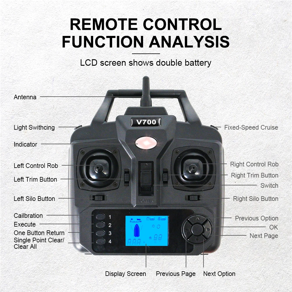 Flytec V700 Smart Control Double Hoppers Fishing Bait Boat With Light 7 ...