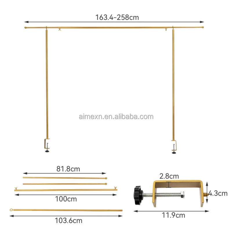 Arche De Table Réglable Dorée Élégante Avec Pinces - Tige Décorative Métal 120-260CM Pour Mariage, Noël, Anniversaire Et Fêtes