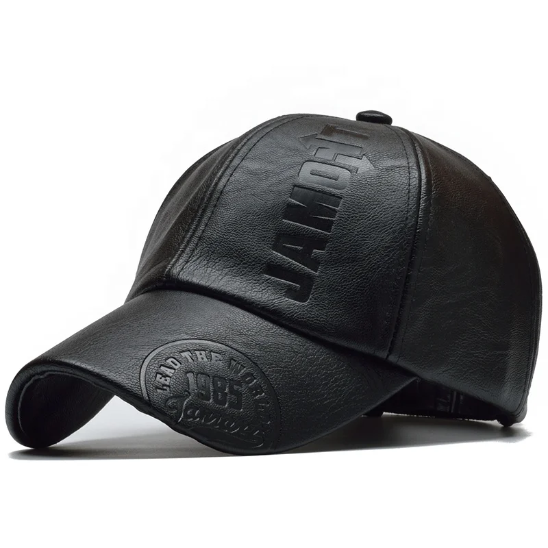 Custom logo stylish plain embroidered fashionable la blank men PU leather baseball cap hat