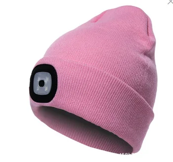 USB Rechargeable Night Flashlight Knitted Hat LED Lighted Winter Beanie 4 Headlamp Winter Beanie Hat With Light