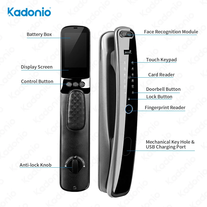 Kadonio Electric Biometric Fingerprint Face Recognition Smart Door Camera Lock for Gate Wooden Doors