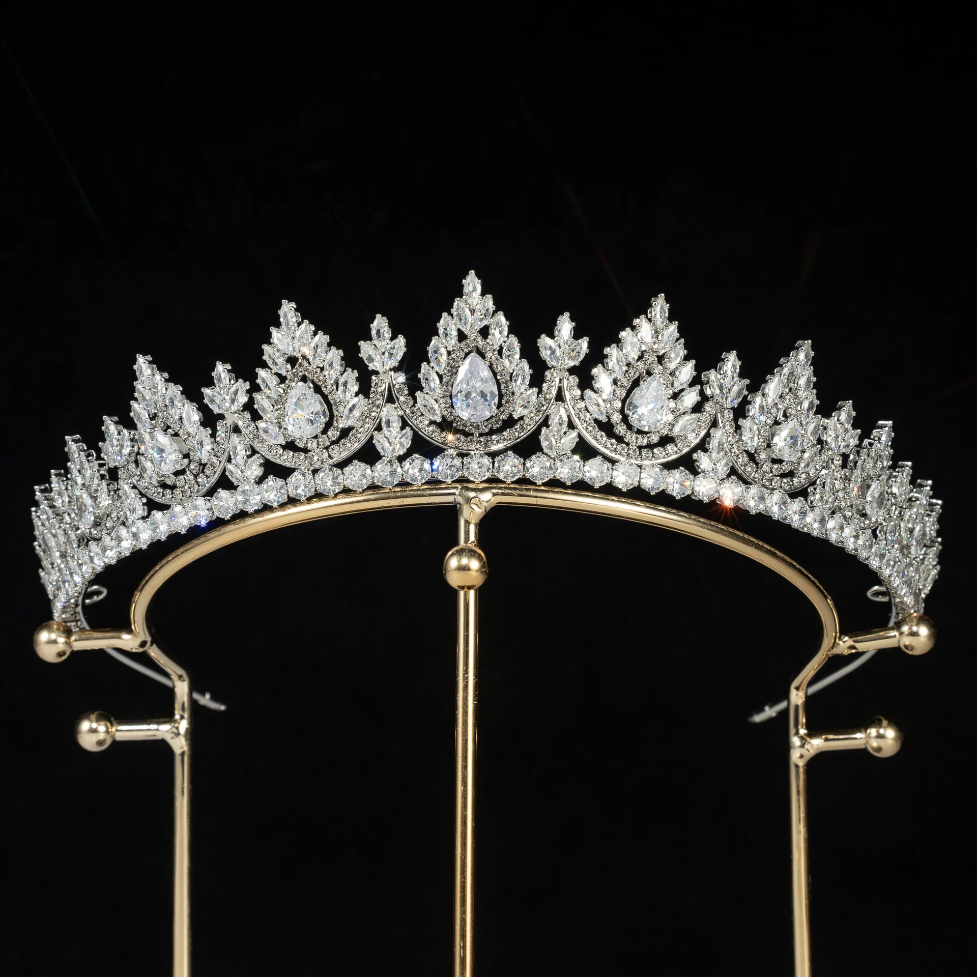 Vintage Silver Cubic Zirconia Headband Bridal Tiara Crossed 