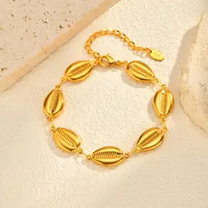 Summer Sea Series Hollow Conch Shape Beach Bracelet Stainless Steel 18k Gold Plated Chain Bracelet for Women