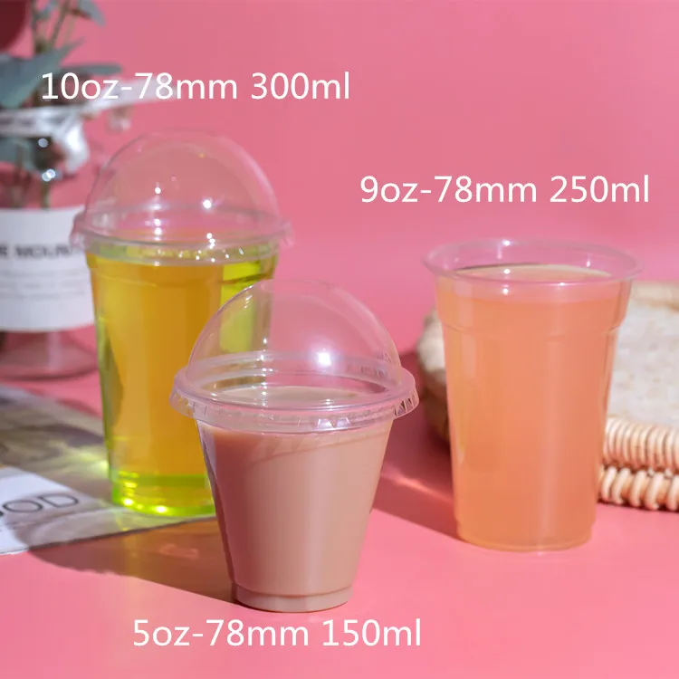 10oz 78mm 300ml Plastic Tableware Milk Smoothie Cups With Round Lids ...