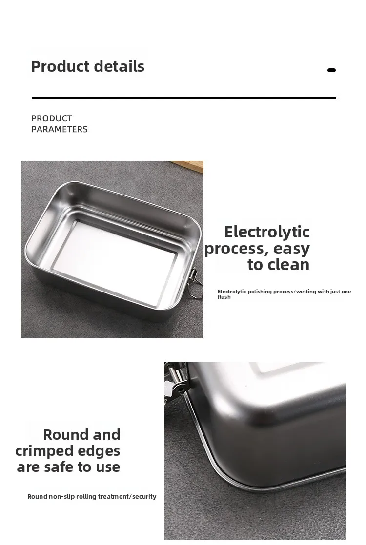 product custom thickened stainless steel lunch box single tier bento box with removable divider  double buckle lid for office students-6