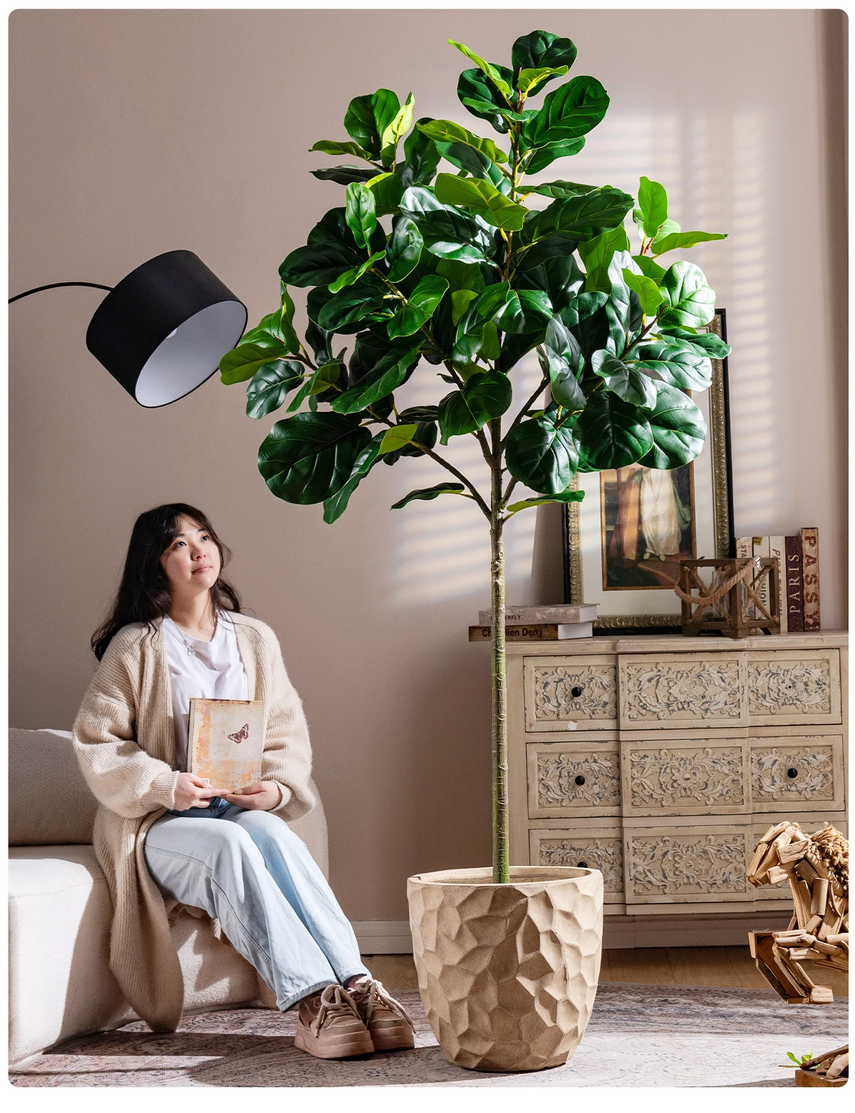 Indoor/Outdoor Decorative Plastic Ficus Pandurata Tree Similar Glass Pine Ficus Religiosa Panel for Landscape Wedding House manufacture