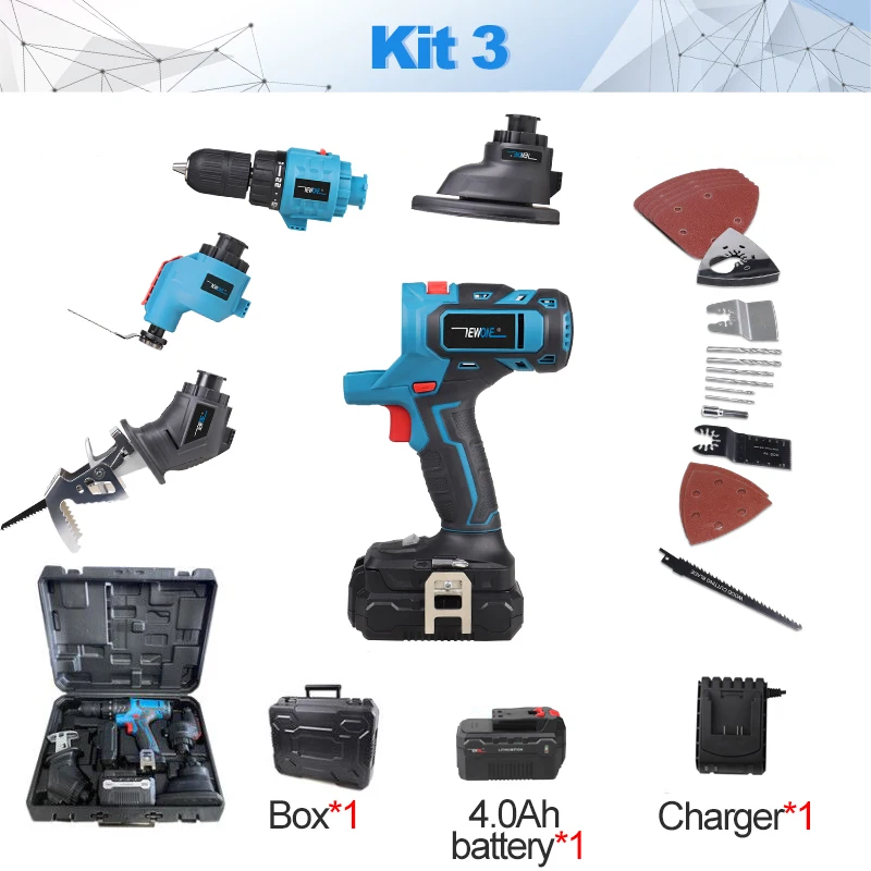 Newone 20v Power Tool 5in1 Combo Kit Drill Jig Saw Reciprocating Saw Oscillating Tool Mouse