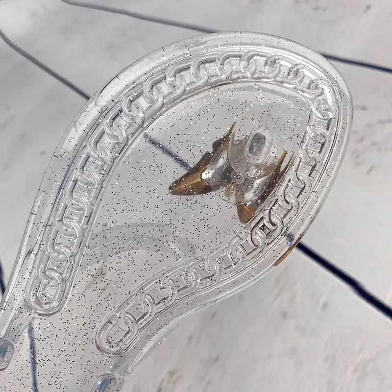 Шлепанцы желейные женские, летняя модная обувь, с бабочкой и стразами