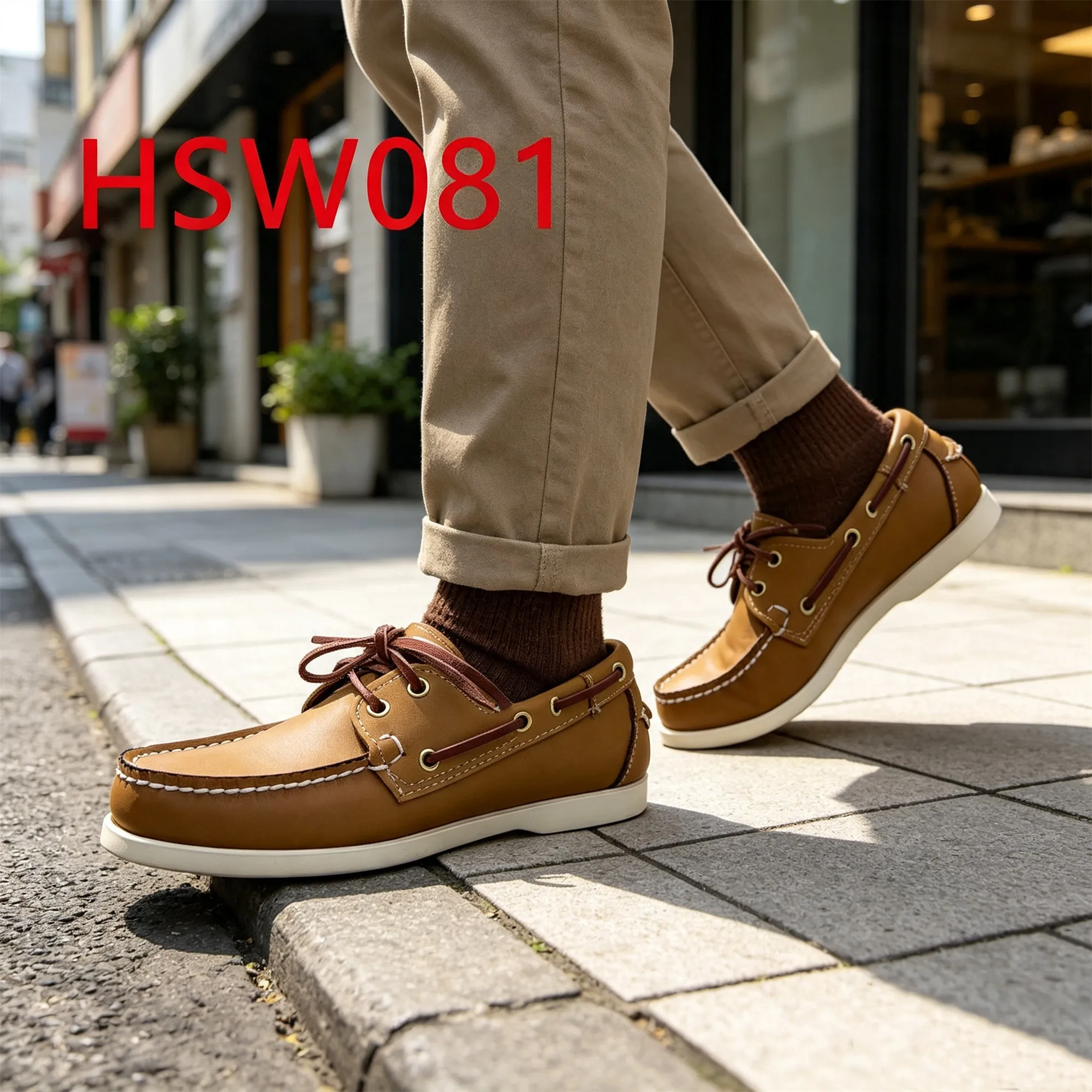 ZYF,UK Lace up Style Honey Color Boat Shoes for Foot Pain Relief Block Wandering Hand Stitching Hua Singh Penny Shoes HSW081
