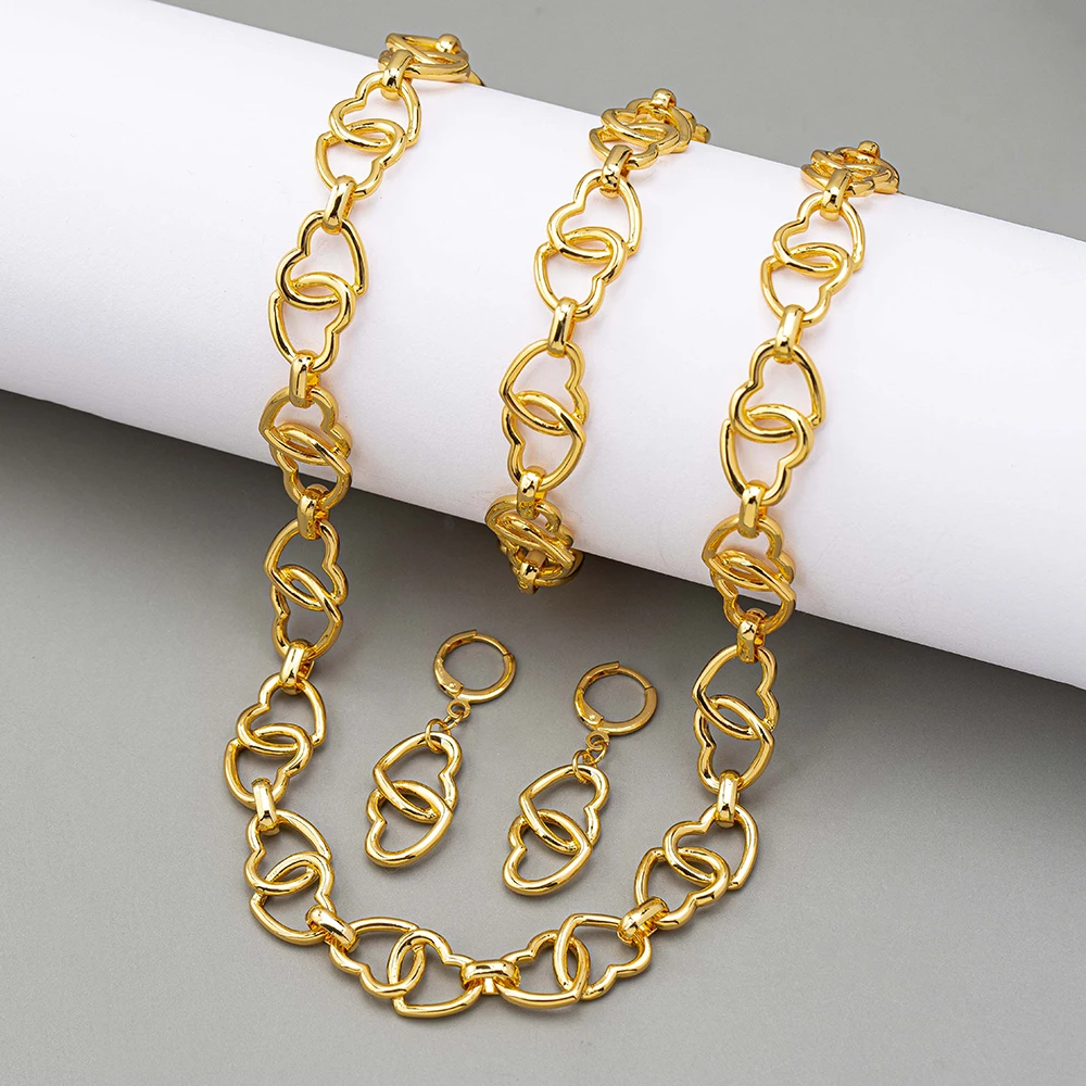 product selling fashion accessories light luxury custom gold plated love chain necklace bracelet earrings set women-2