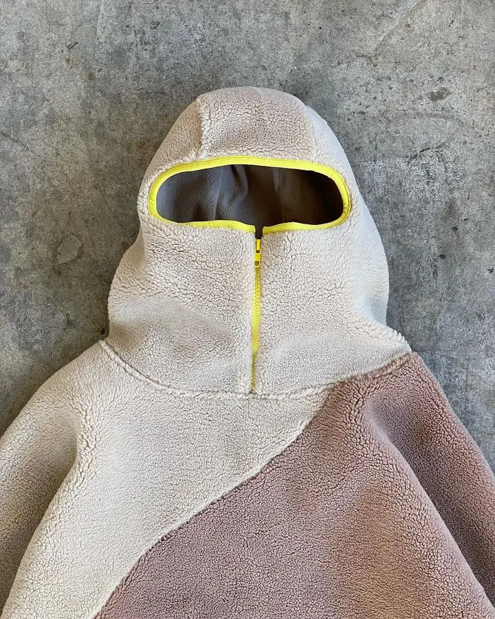 Customised Winter Zipper Fluffy No String Blank Patch Work Plain Pullover Oversized Thick Heavy Cotton Sherpa Fleece Hoodies Men gallery 4