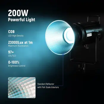 NEEWER CB200C 200W RGB COB LED Video Light,APP/2.4G 360 Color 2500K-7500K Bowens Output Lighting for Photography Video Recording detail image