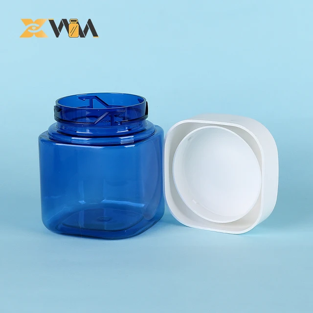 Food Grade Bue Transparent PET Plastic Bottle with for Vitamin/ Gummies/ Capsule/ Tablet/ Medicine