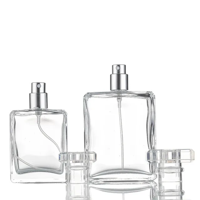 Wholesale Transparent Square Bayonet Perfume Bottle Thick Bottom Flat Separate Glass Press Type with Portable Spray