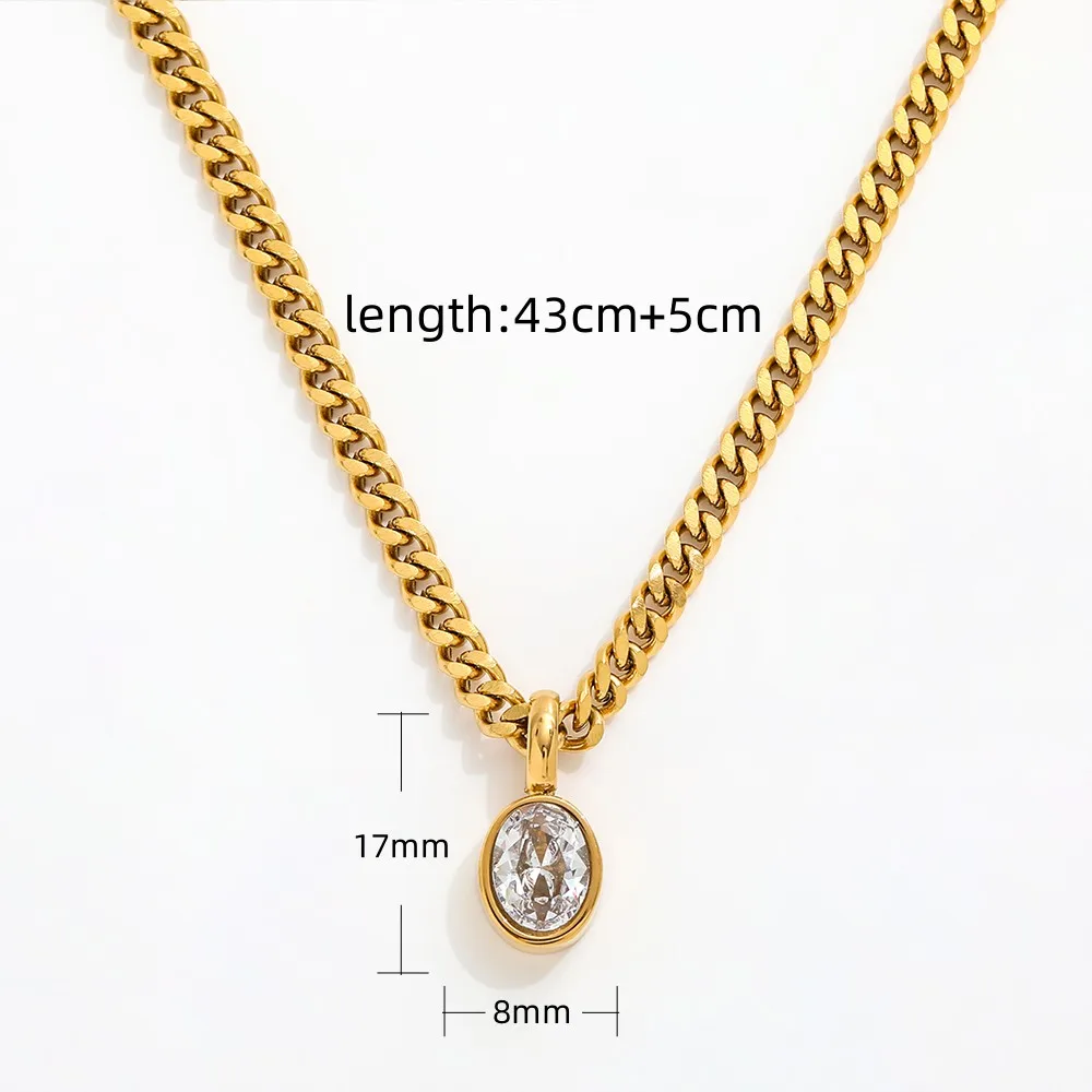 Joolim High End Stainless Steel Oval Zirconia Pendant Necklace 18k Gold ...