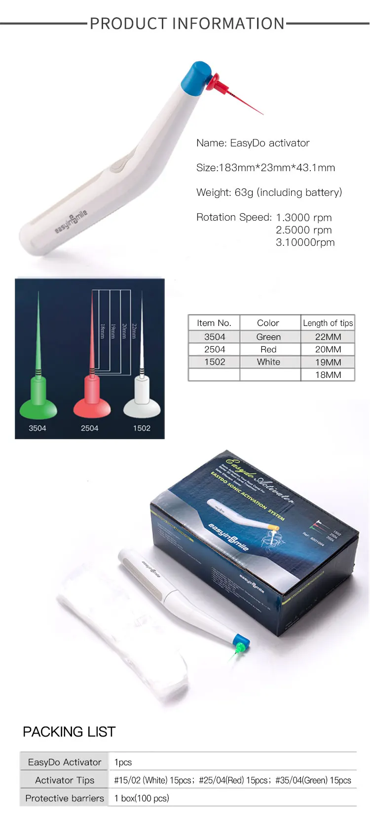 Easyinsmile Endo Activatorbasic High Efficient Endodontic Sonic
