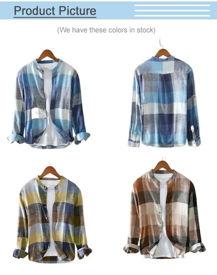 Moda giovanile con camicia a quadri a maniche lunghe, popolare camicia vintage in cotone e lino personalizzata all'ingrosso957_voghion.com