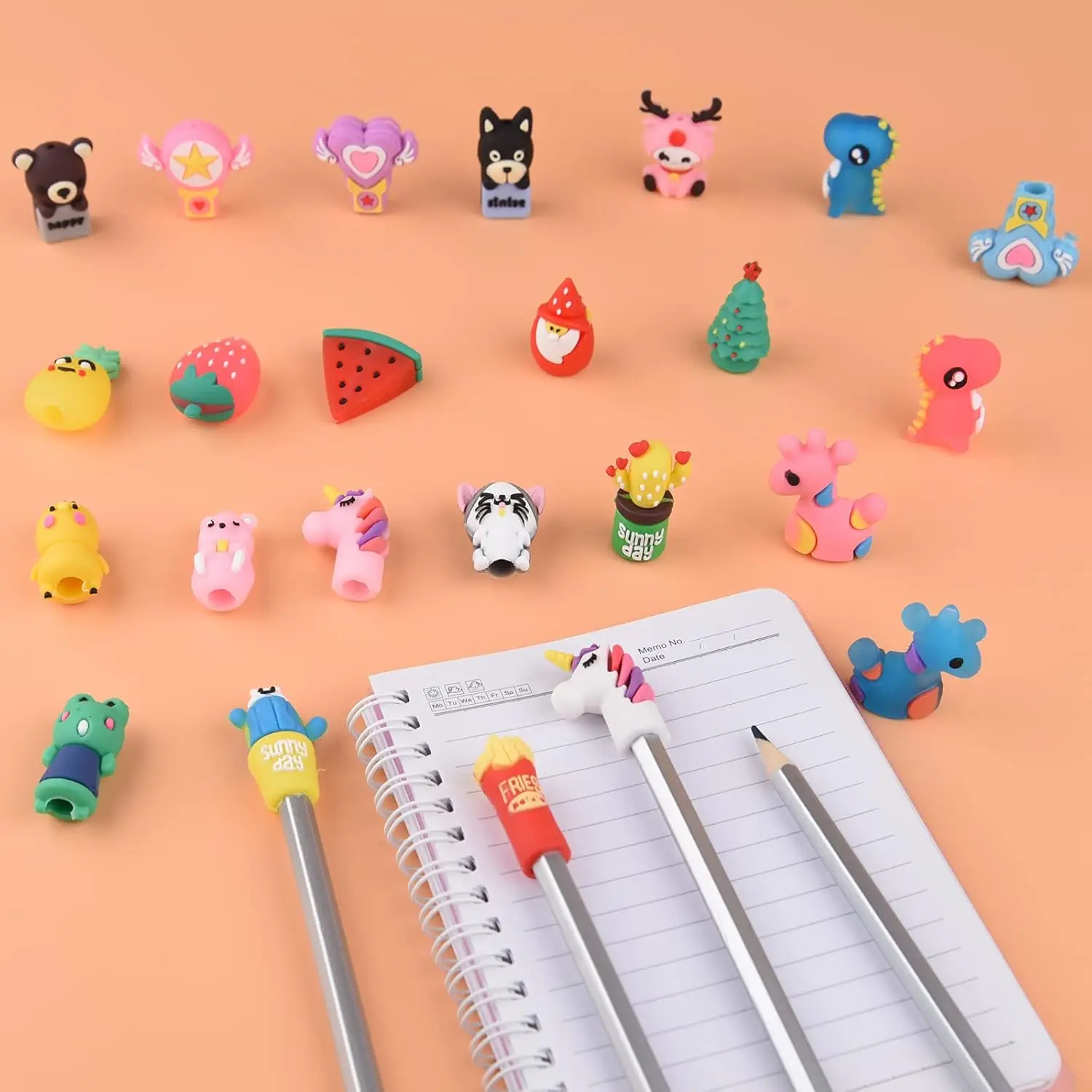 Dihua Custom 3D Cartoon Screen Ballpoint Pen Toppers Hot Selling for Smiley Mop Fruit Pattern Stylus Animal PVC Doll Head Topper