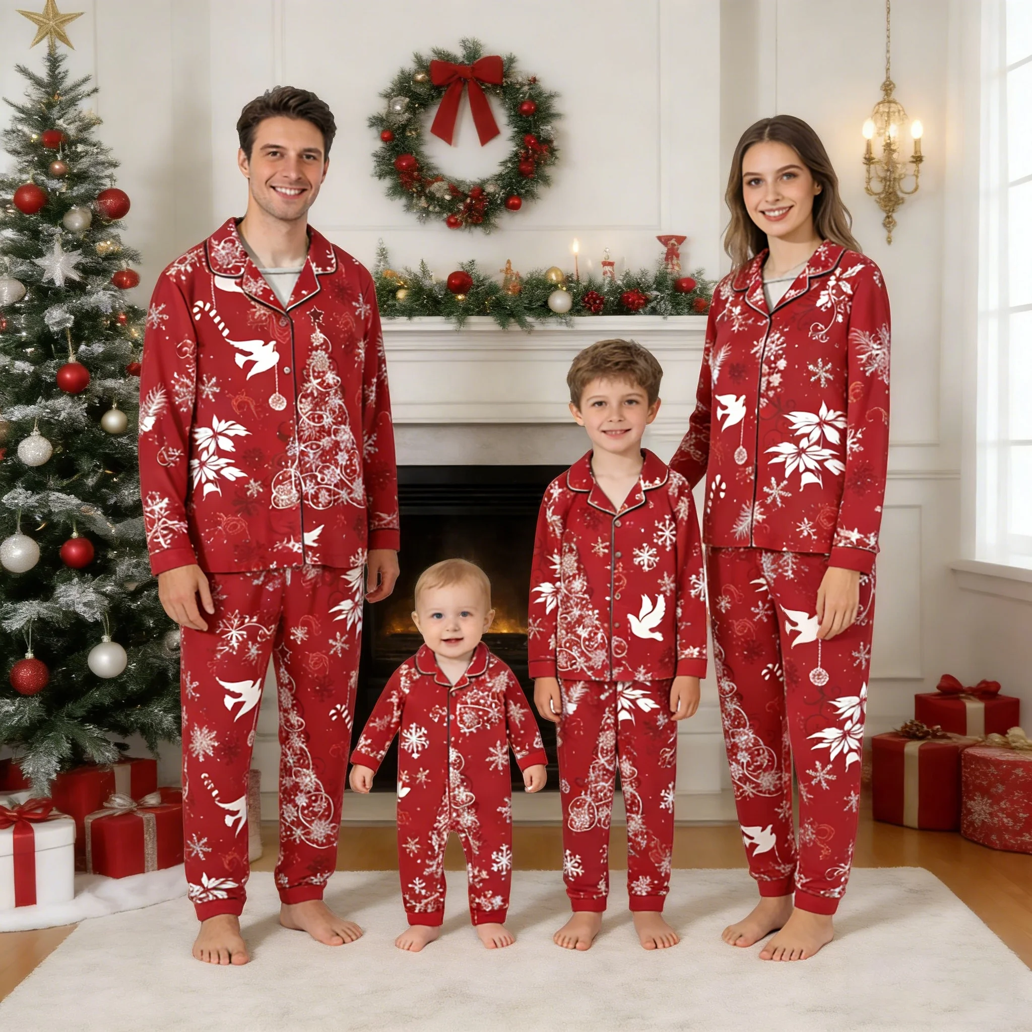 Bamboo Fiber Cloths Bamboo Pajamas Long Sleeve Kids Pajama Baby Rompers Men Women Sleepwear Family Matching Loungewear
