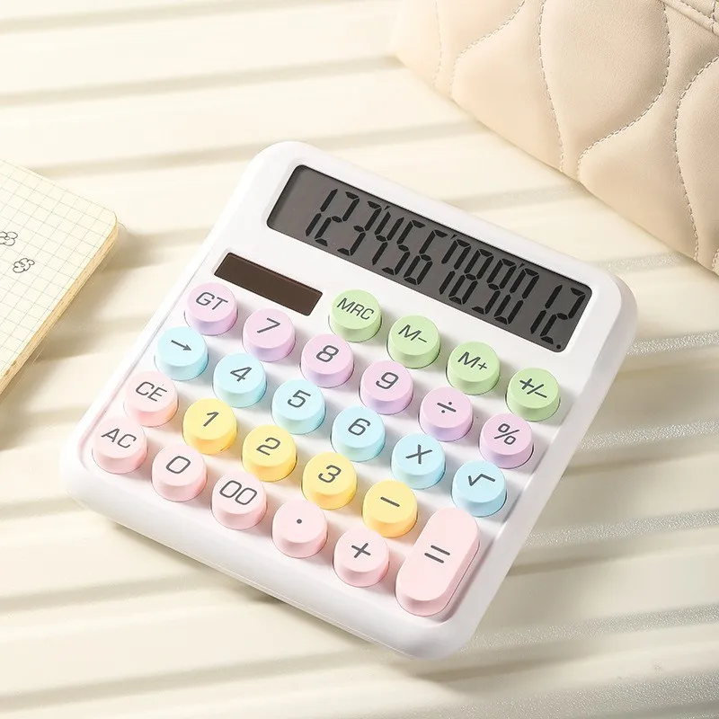 Macaroon Color Cute Desktop Calculator With Mechanical Buttons PS Material Battery Power Source for Office Use