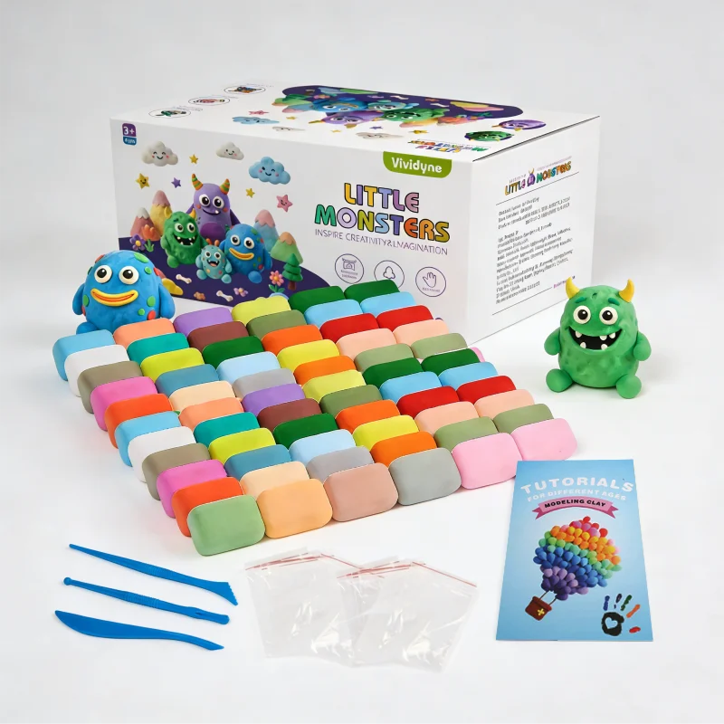 空気乾燥粘土 48色モデルマジックキット（子供向け）：彫刻ツール付き、柔らかくベタつかず、安全・無毒のアートクラフトギフト